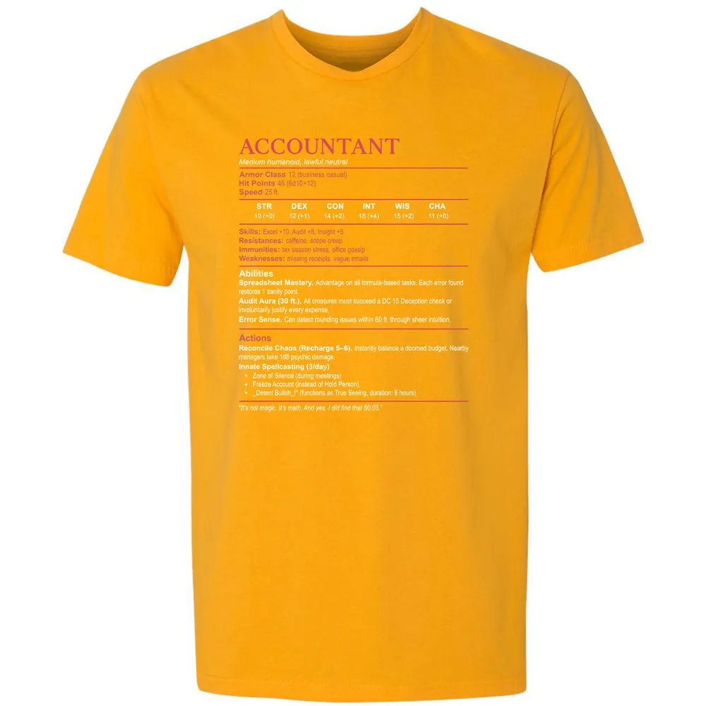 Accountant Stats Premium Unisex T-Shirt - Gold - 12