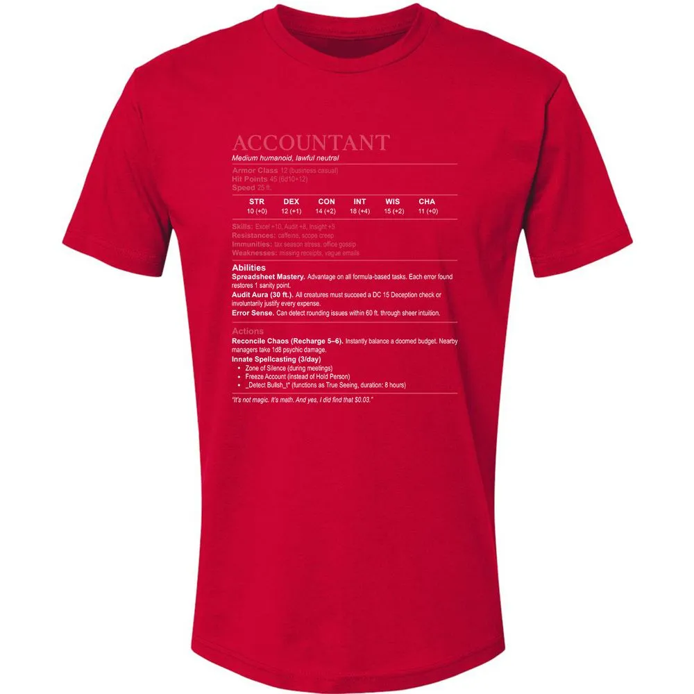 Accountant Stats Premium Unisex T-Shirt - Red - 6