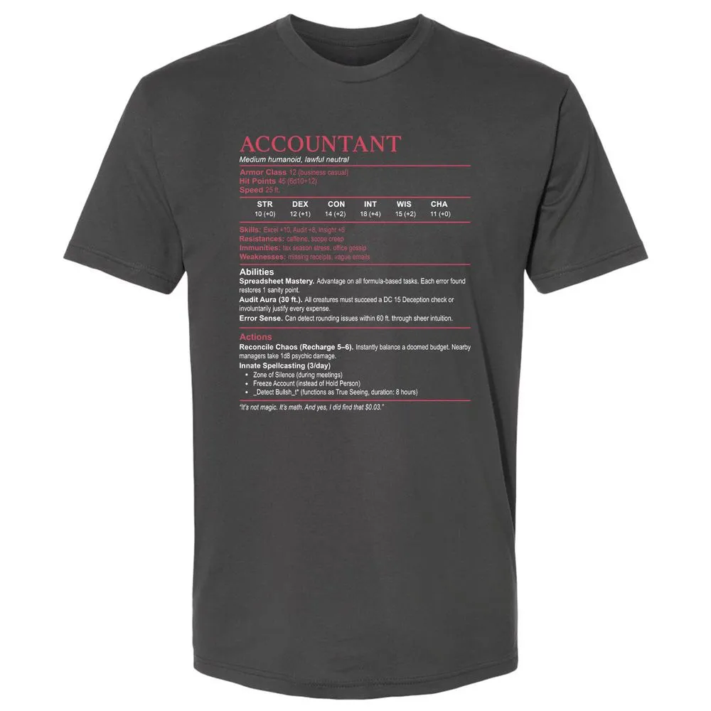 Accountant Stats Premium Unisex T-Shirt - Heavy Metal - 8