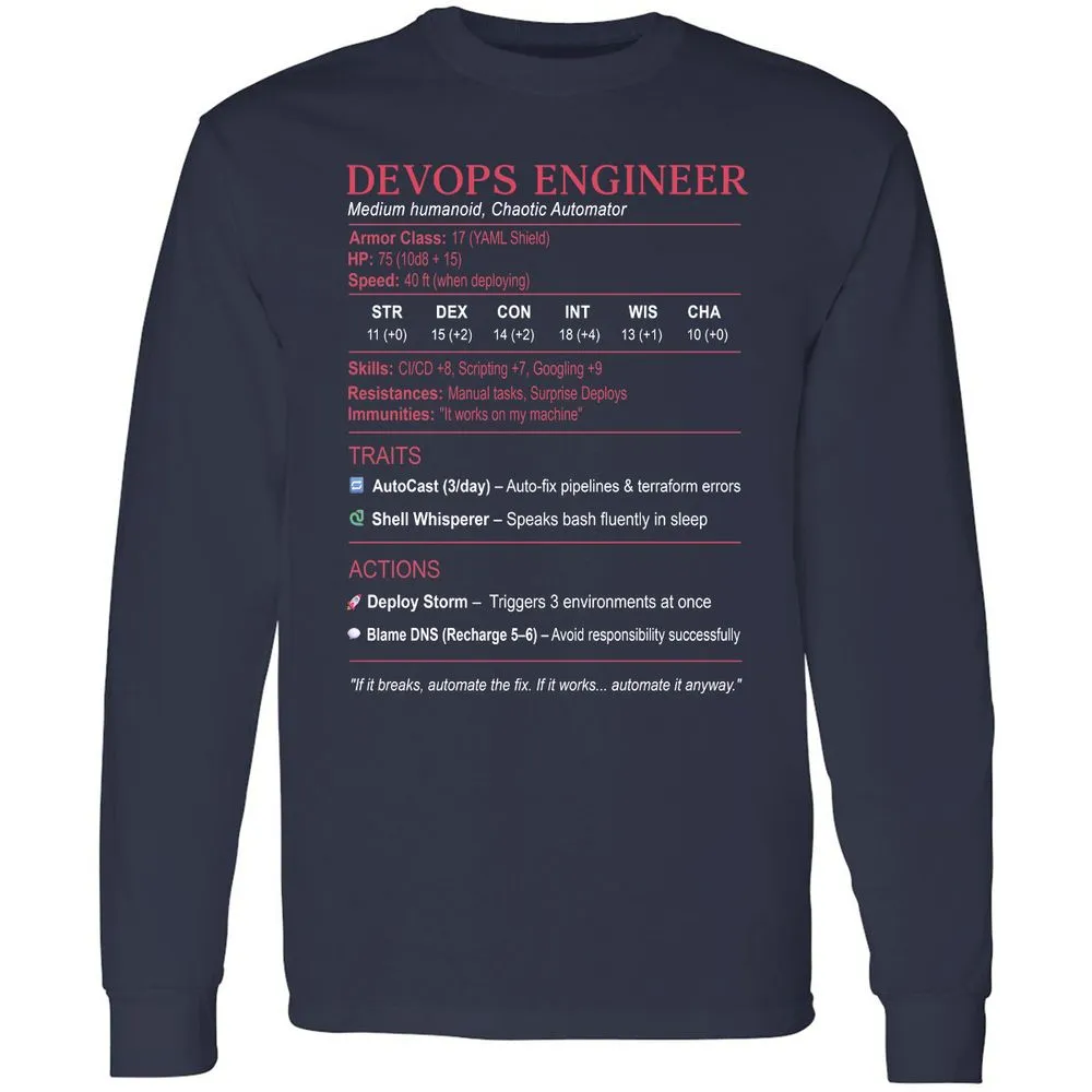 DevOps Engineer Stats Long Sleeve T-Shirt - Navy - 2