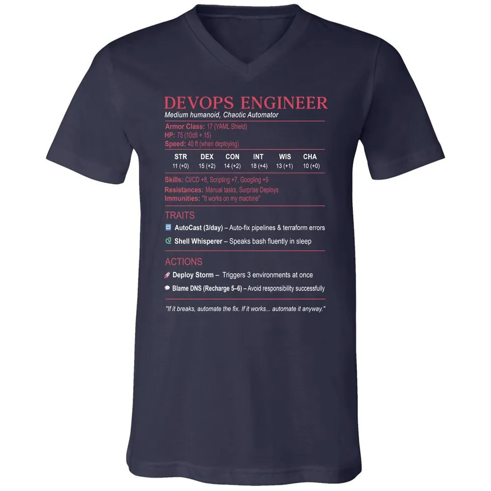 DevOps Engineer Stats Unisex V-Neck T-Shirt - Navy - 2