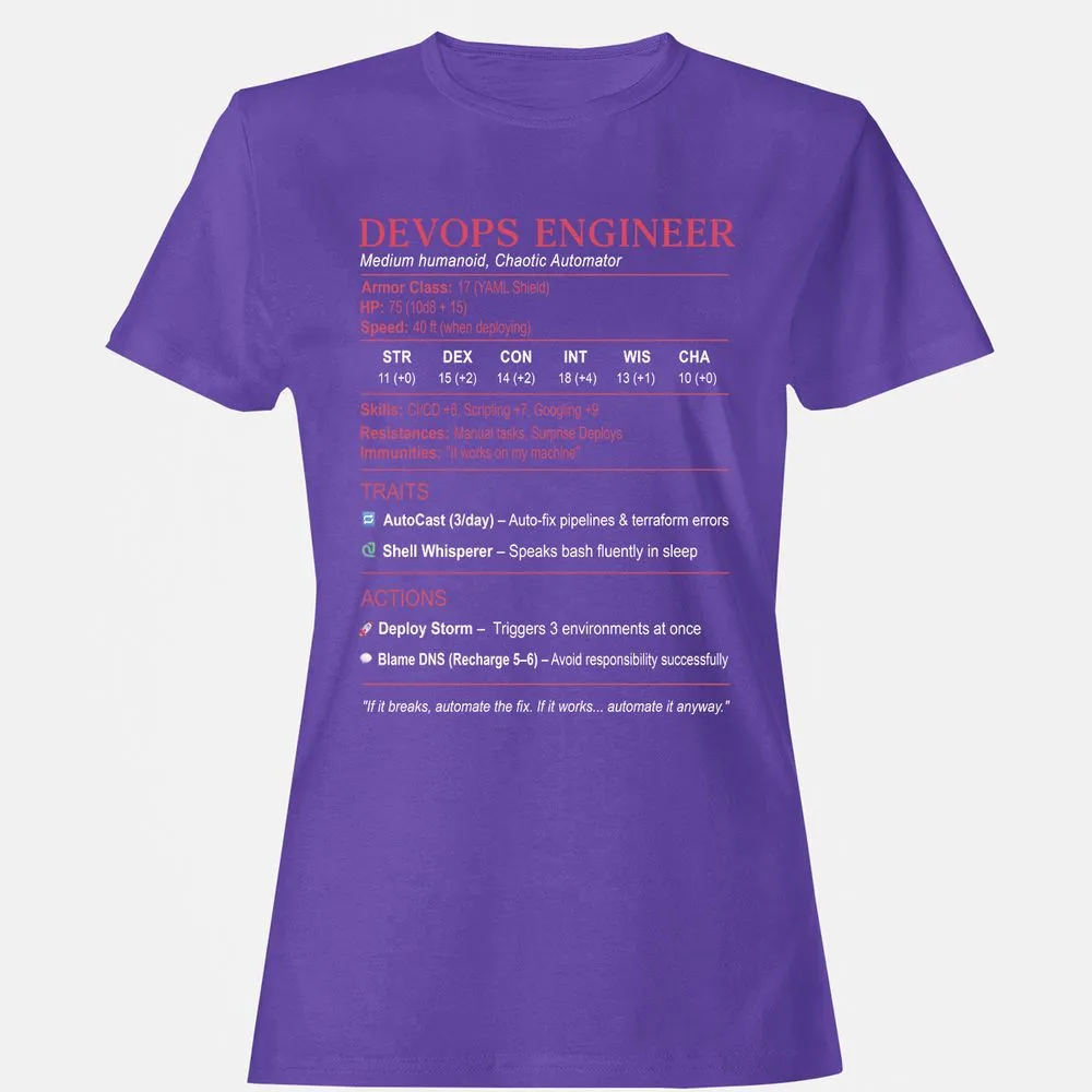 DevOps Engineer Stats Women's T-Shirt - Purple - 12