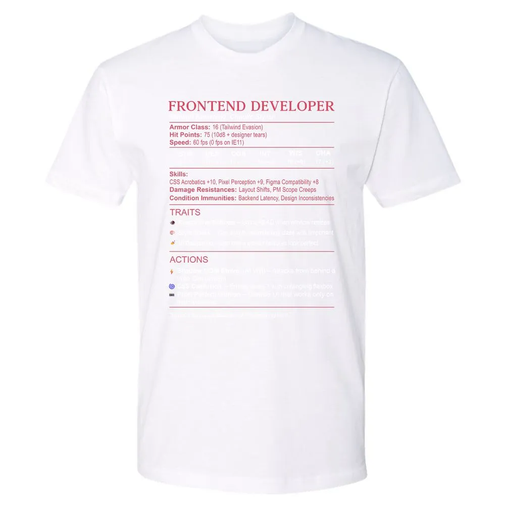 Frontend Developer Stats Premium Unisex T-Shirt - White - 4