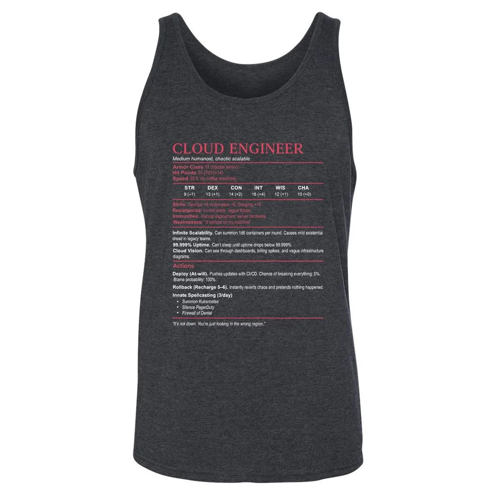 Cloud Engineer Stats Unisex Jersey Tank - Dark Grey Heather - 6