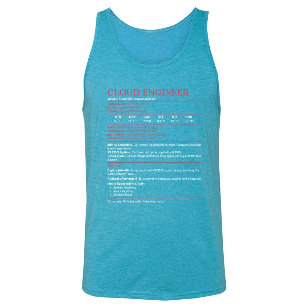 Cloud Engineer Stats Unisex Jersey Tank - Aqua Triblend - 3