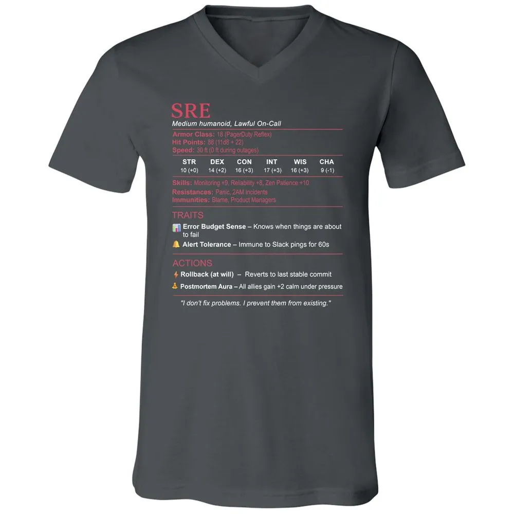 SRE Stats Unisex V-Neck T-Shirt - Asphalt - 12