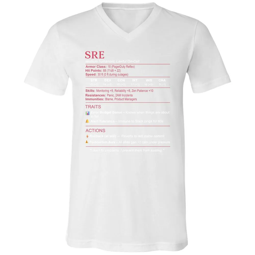 SRE Stats Unisex V-Neck T-Shirt - White - 5