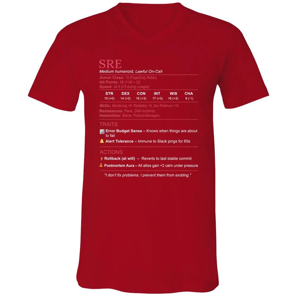 SRE Stats Unisex V-Neck T-Shirt - Red - 3