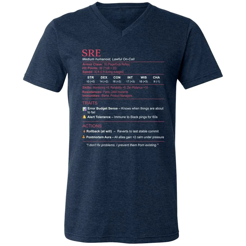SRE Stats Unisex V-Neck T-Shirt - Heather Navy - 15