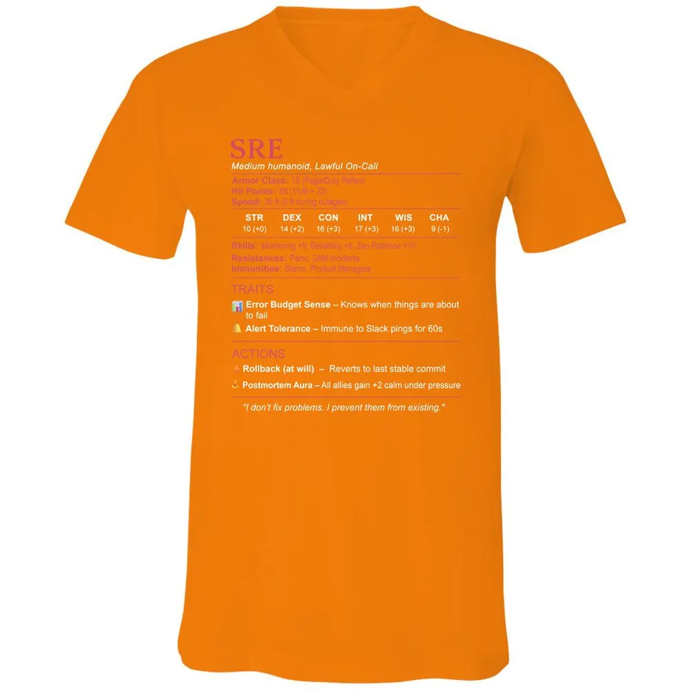 SRE Stats Unisex V-Neck T-Shirt - Orange - 11