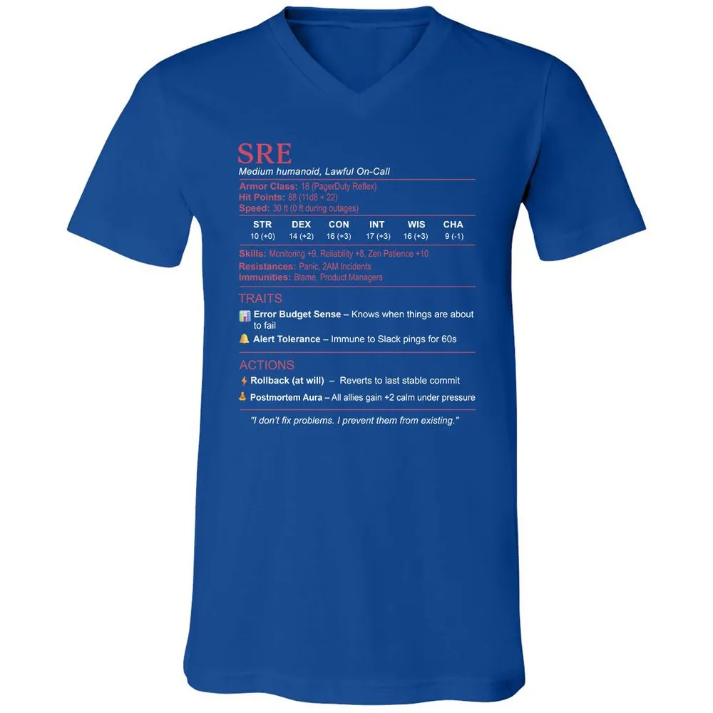 SRE Stats Unisex V-Neck T-Shirt - True Royal - 4