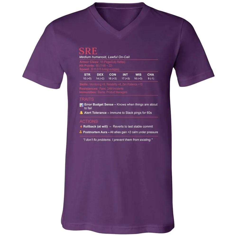 SRE Stats Unisex V-Neck T-Shirt - Team Purple - 9