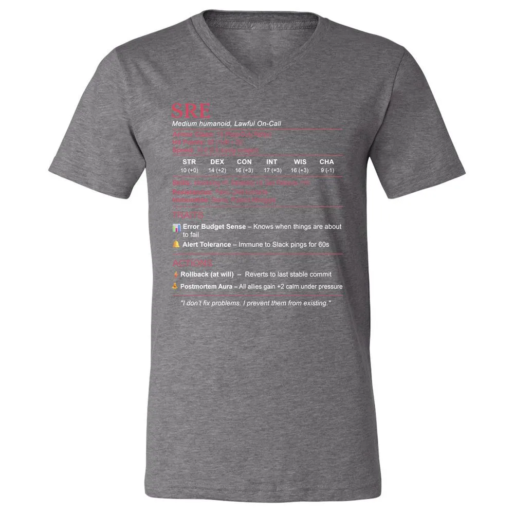 SRE Stats Unisex V-Neck T-Shirt - Deep Heather - 13