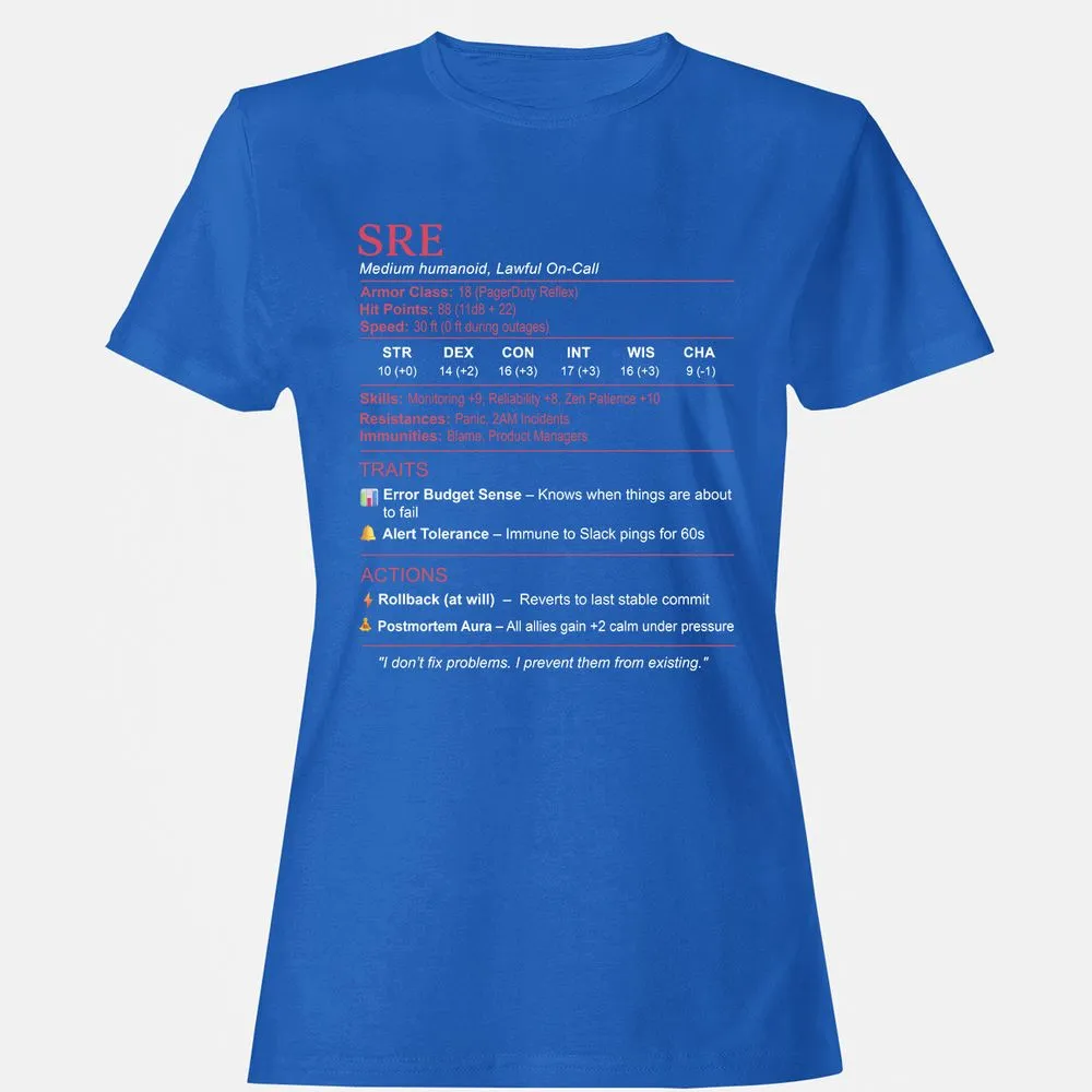 SRE Stats Women's T-Shirt - Royal - 14