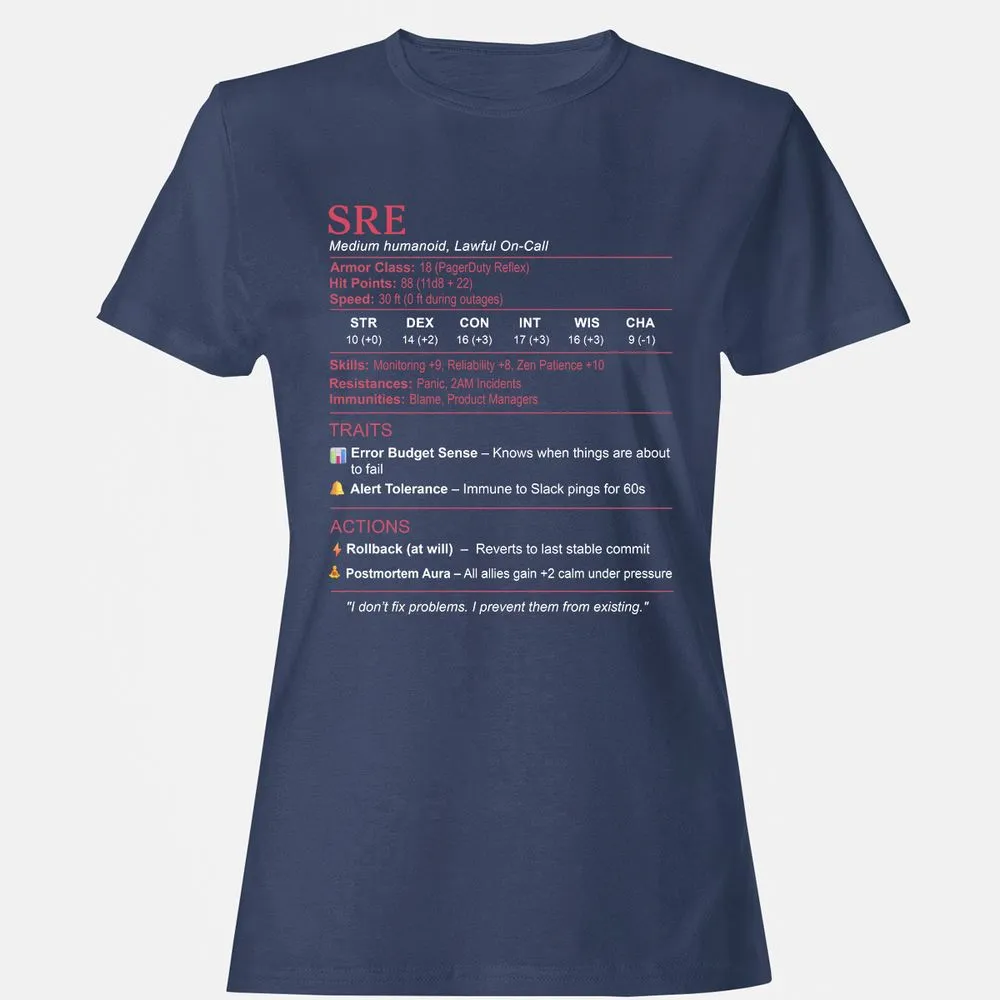 SRE Stats Women's T-Shirt - Navy - 10