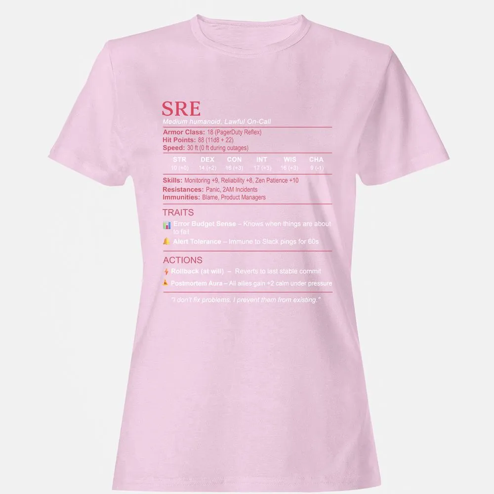 SRE Stats Women's T-Shirt - Light Pink - 9
