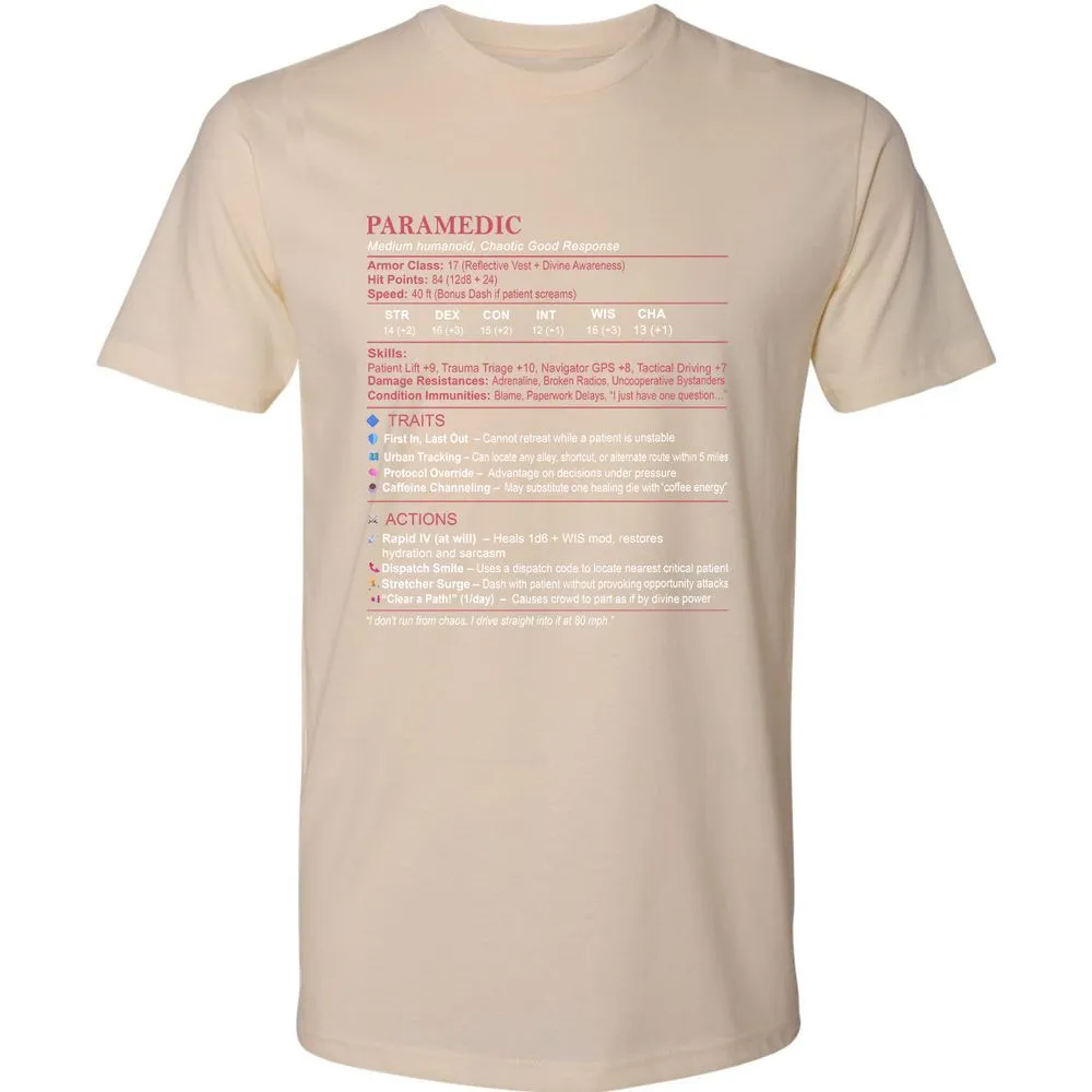 Paramedic Stats Premium Unisex T-Shirt - Cream - 14