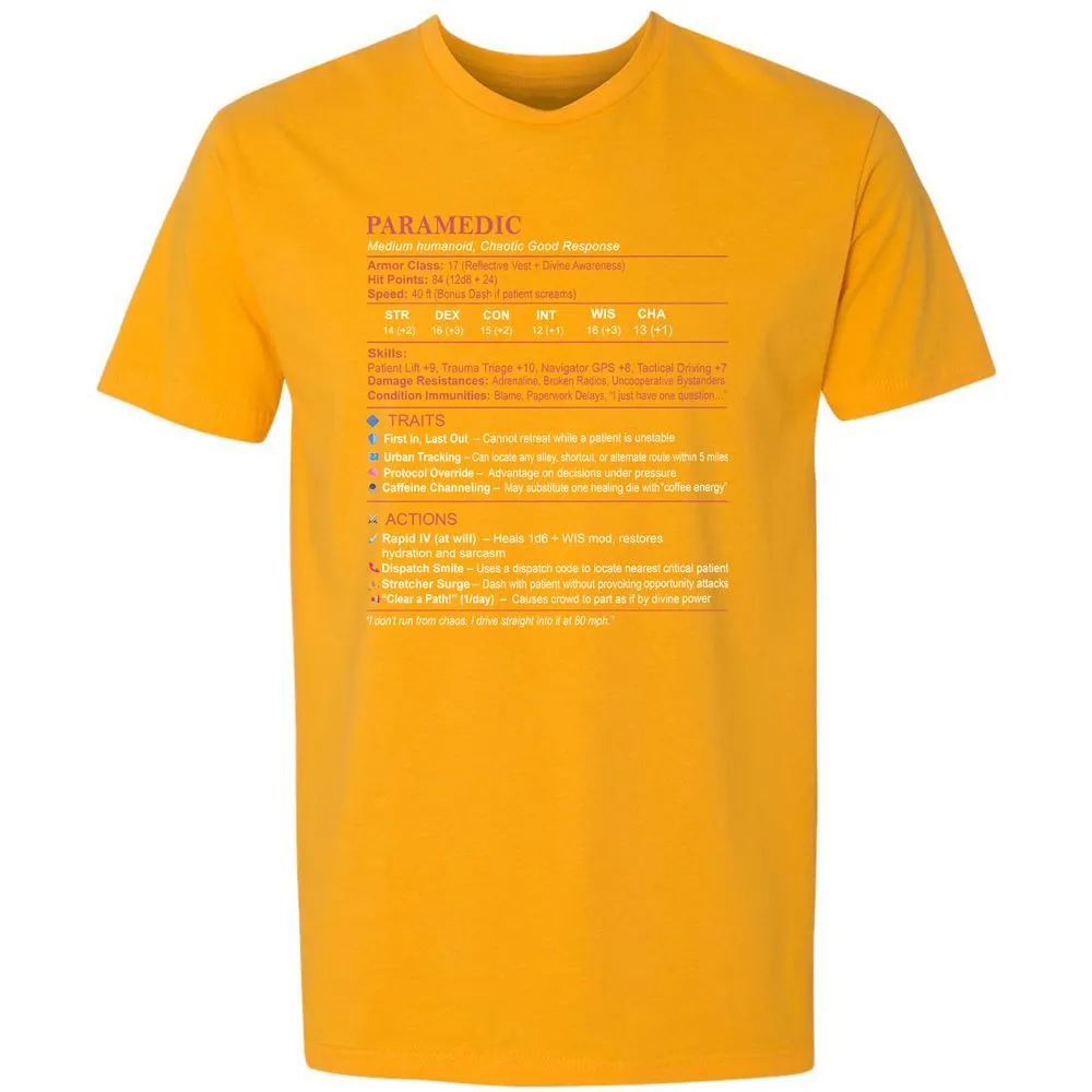 Paramedic Stats Premium Unisex T-Shirt - Gold - 12