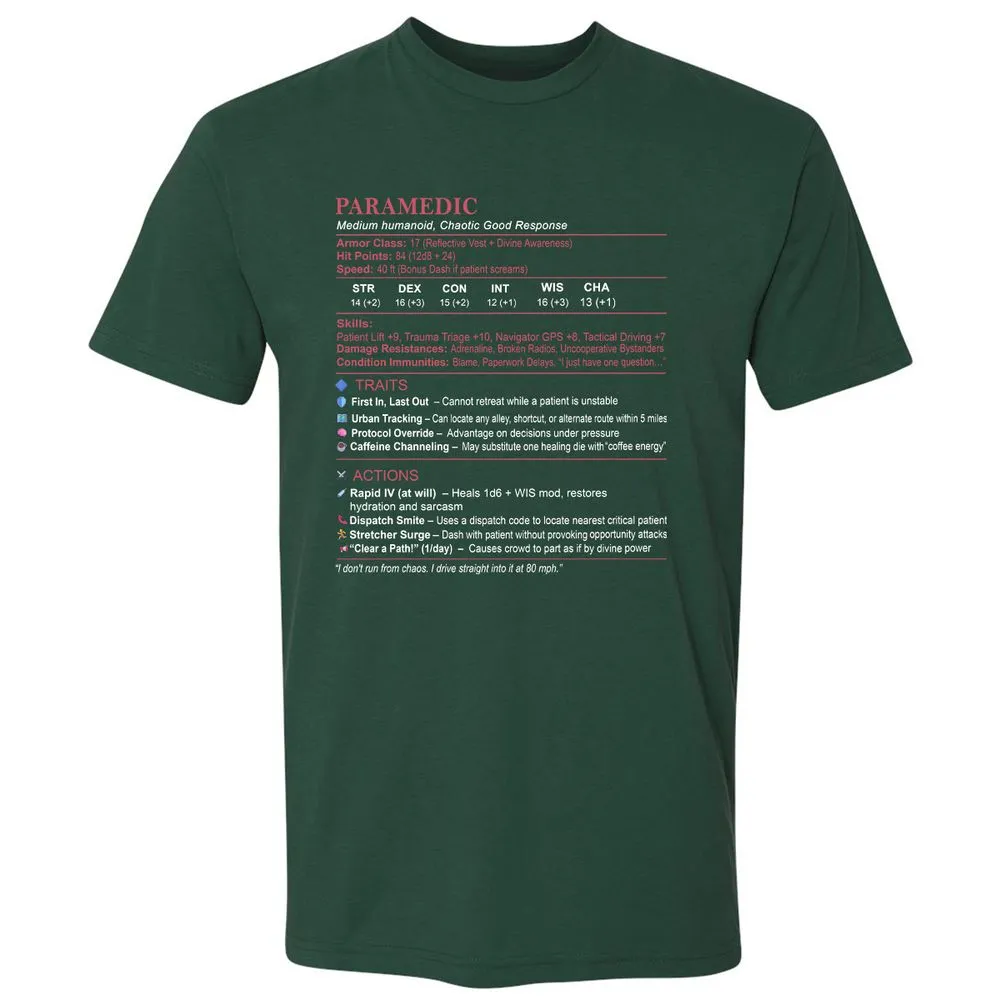 Paramedic Stats Premium Unisex T-Shirt - Forest Green - 13