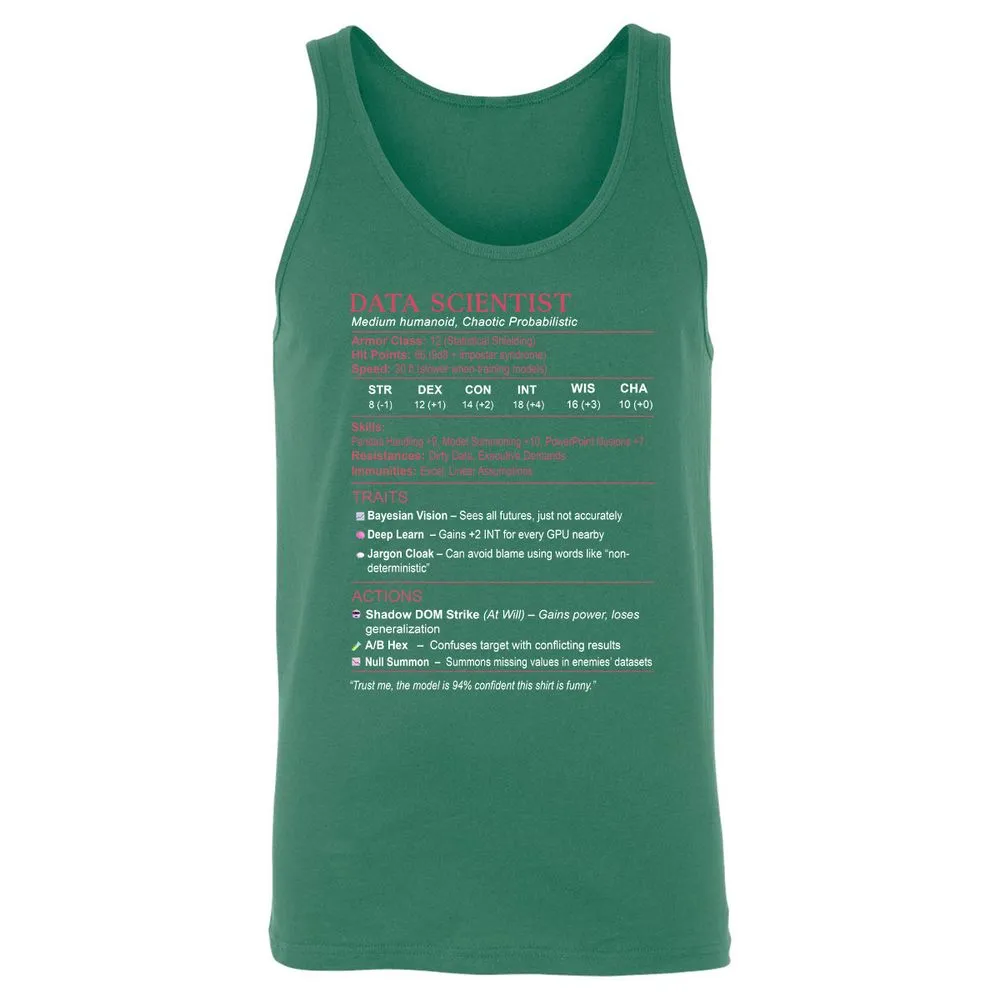 Data Scientist Stats Unisex Jersey Tank - Kelly - 9