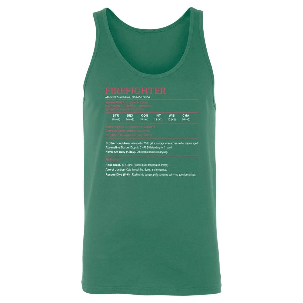 Firefighter Stats Unisex Jersey Tank - Kelly - 9