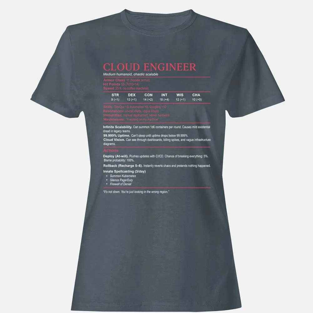 Cloud Engineer Stats Women's T-Shirt - Charcoal - 3