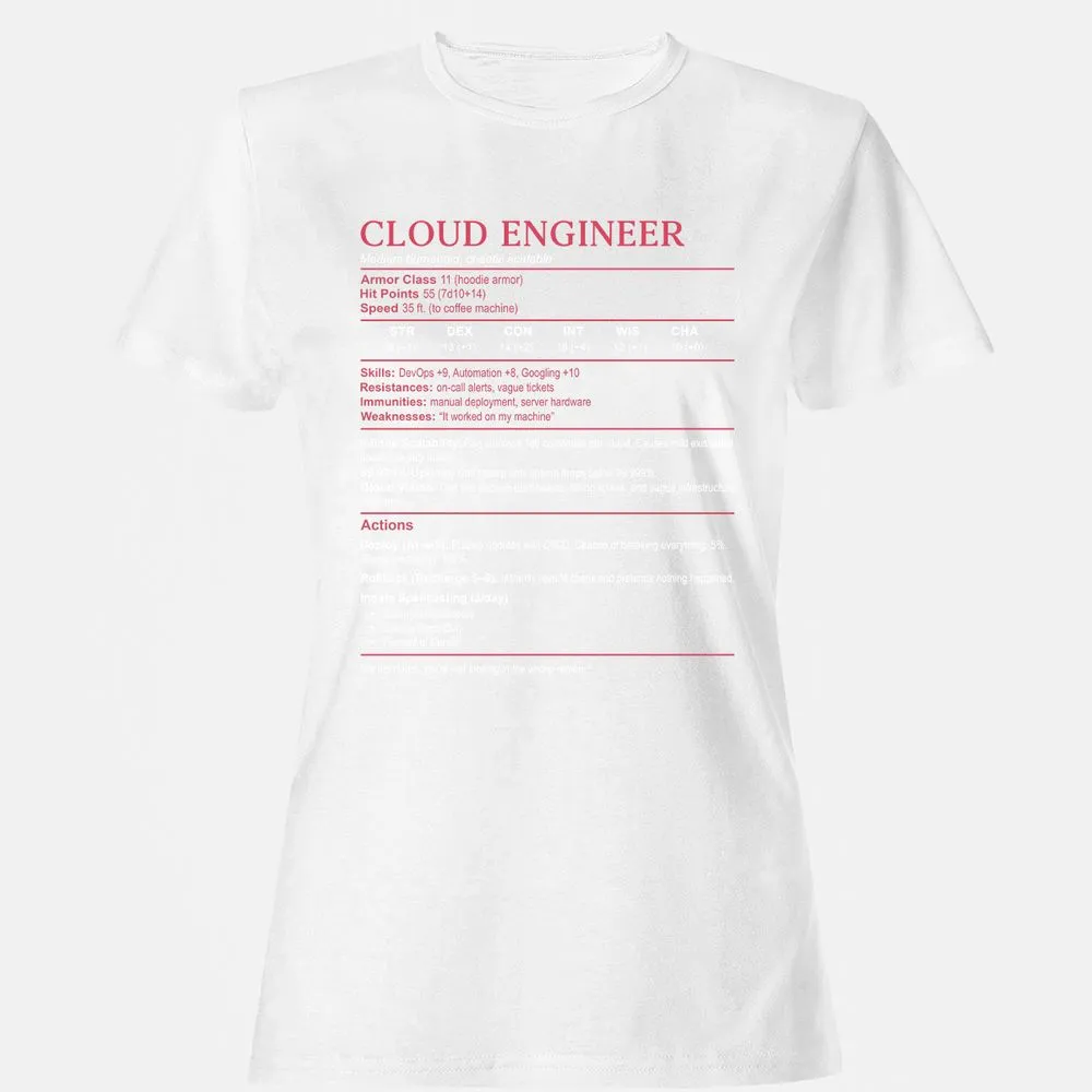 Cloud Engineer Stats Women's T-Shirt - White - 16