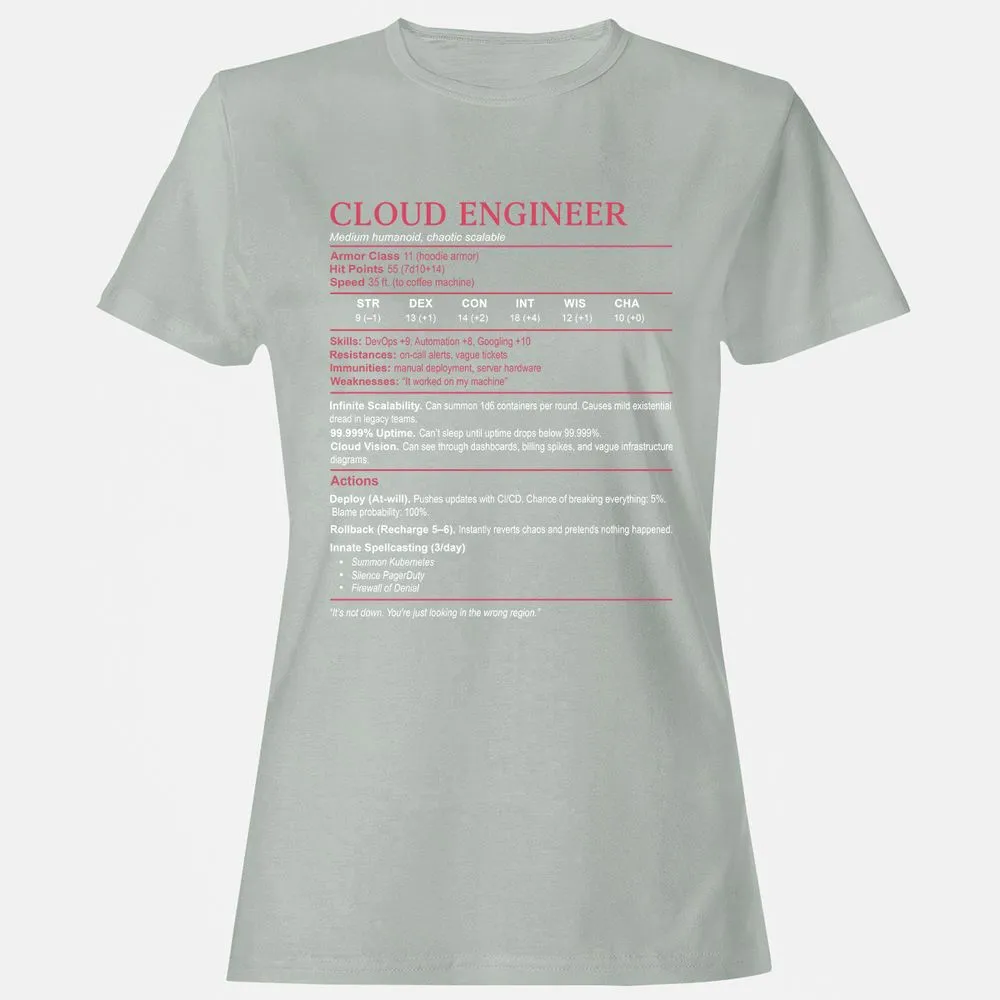 Cloud Engineer Stats Women's T-Shirt - Ash - 2