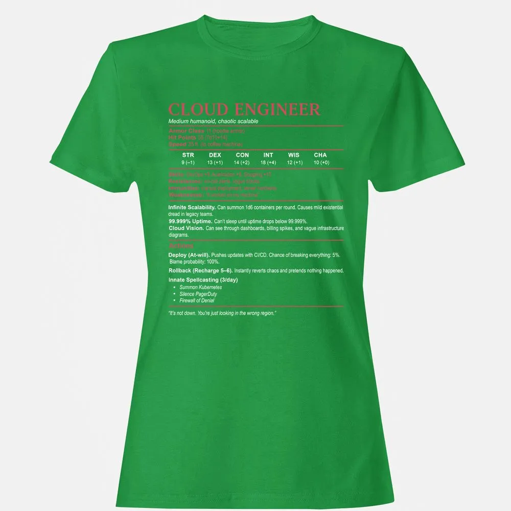 Cloud Engineer Stats Women's T-Shirt - Irish Green - 7