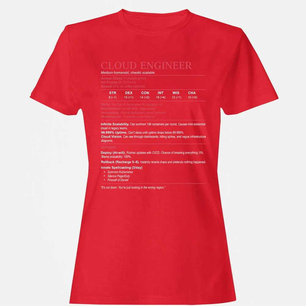 Cloud Engineer Stats Women's T-Shirt - Red - 13