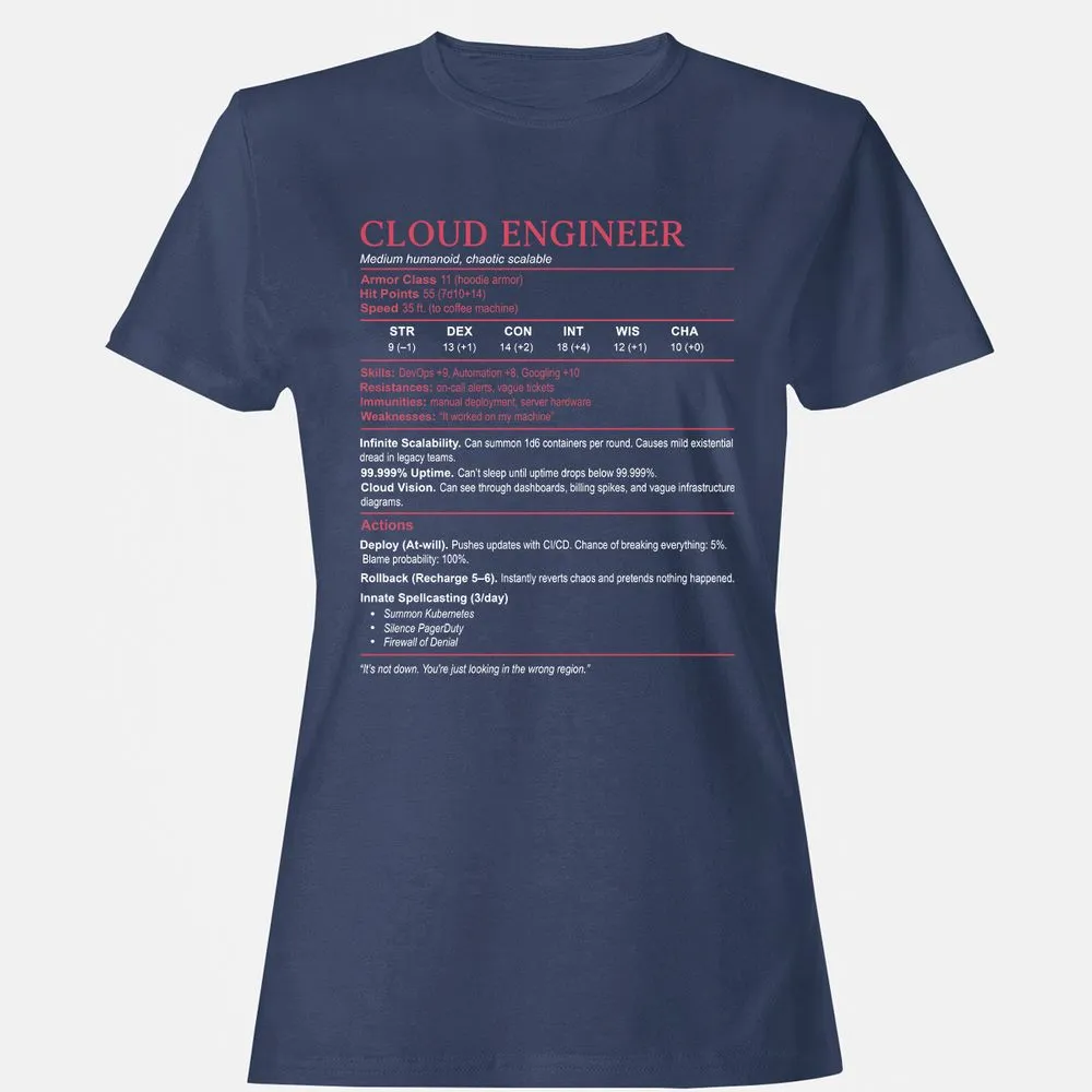Cloud Engineer Stats Women's T-Shirt - Navy - 10