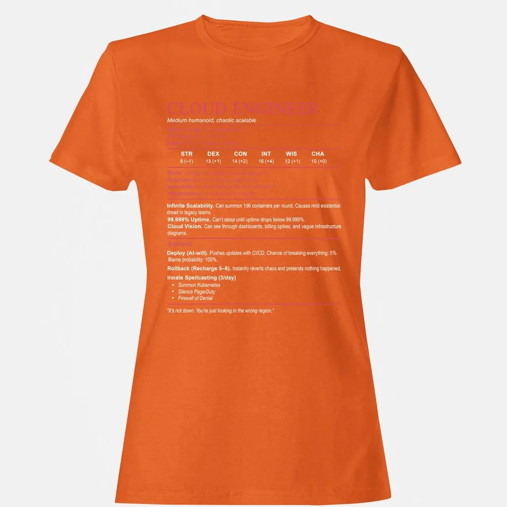 Cloud Engineer Stats Women's T-Shirt - Orange - 11