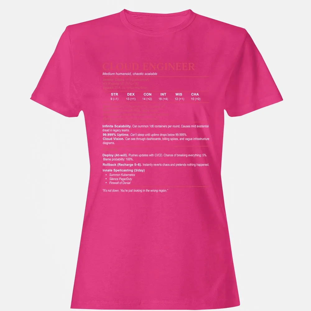 Cloud Engineer Stats Women's T-Shirt - Heliconia - 6