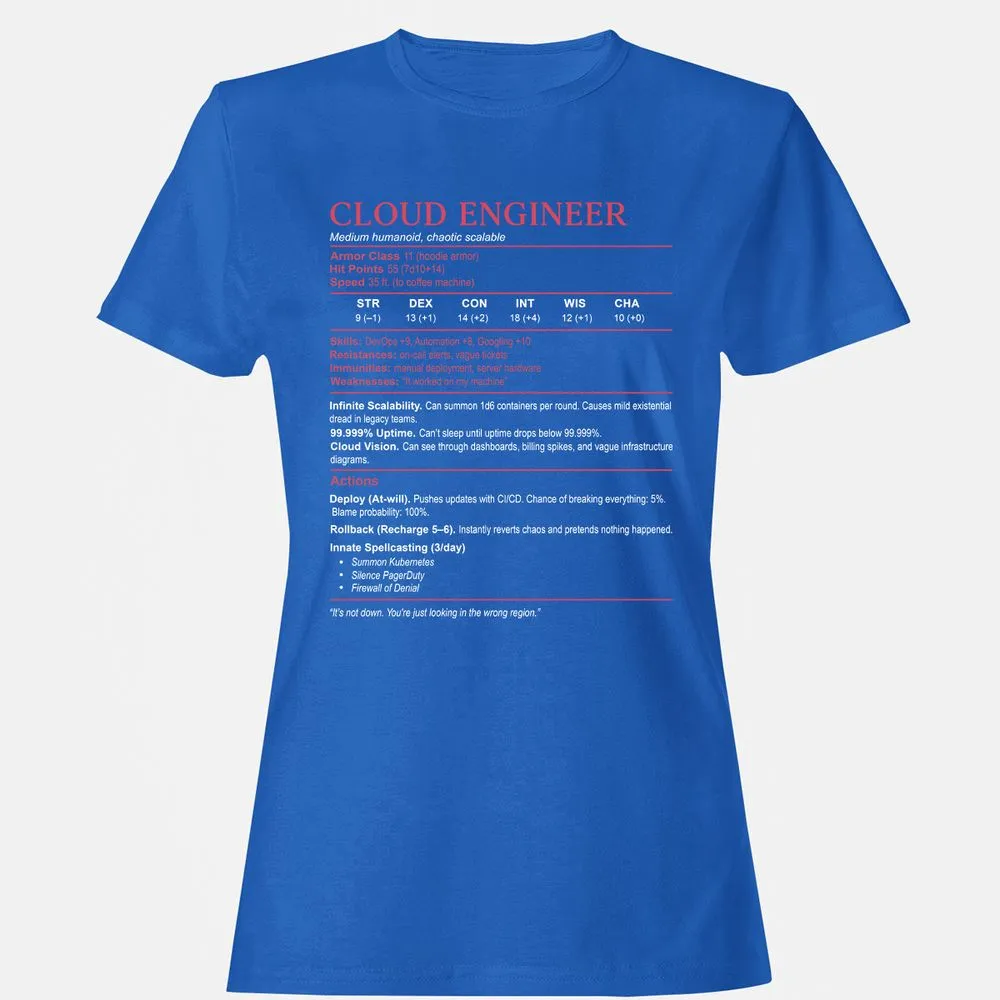 Cloud Engineer Stats Women's T-Shirt - Royal - 14