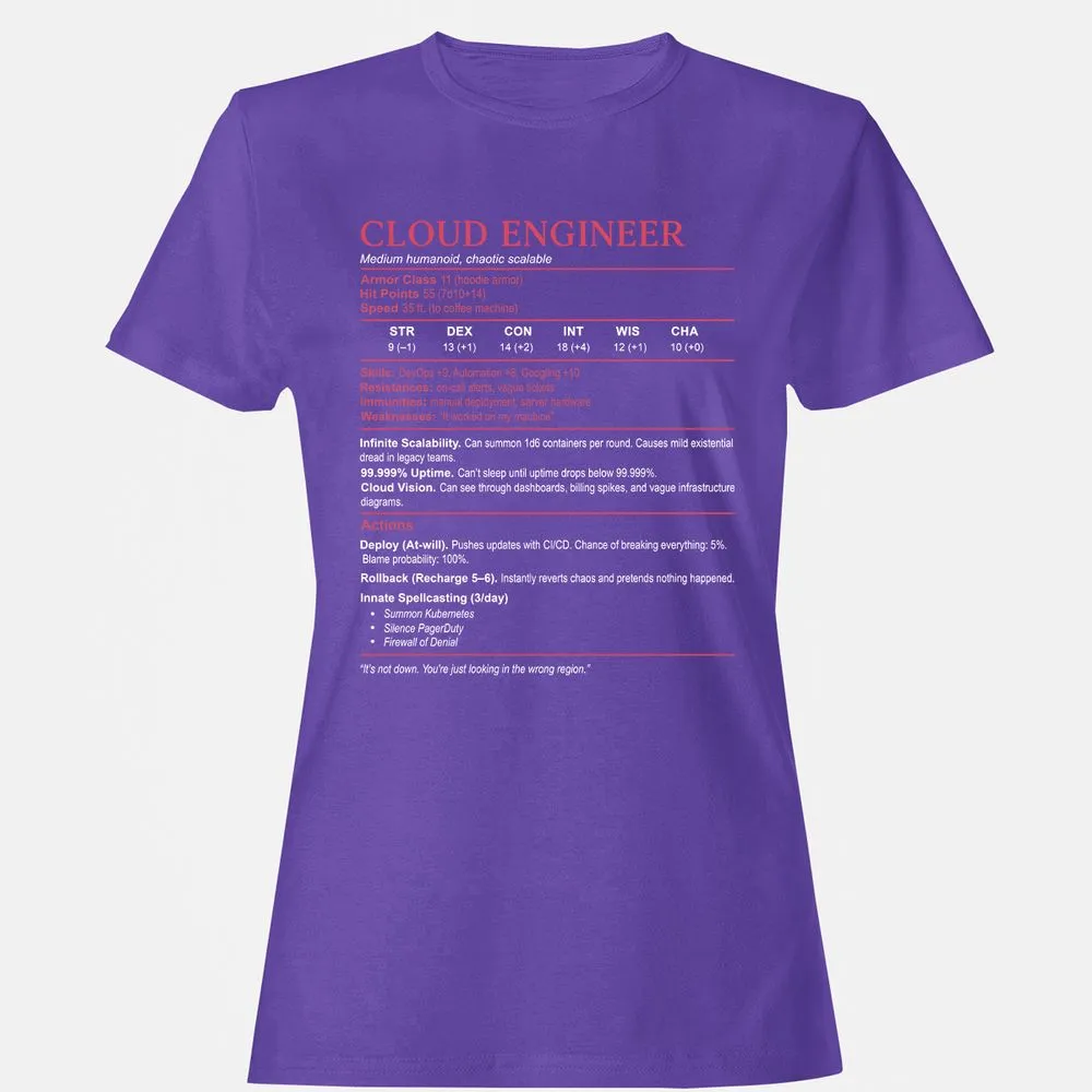 Cloud Engineer Stats Women's T-Shirt - Purple - 12