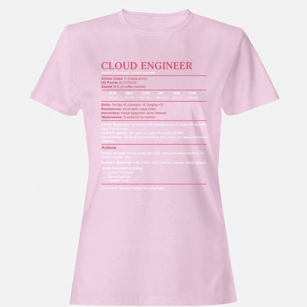 Cloud Engineer Stats Women's T-Shirt - Light Pink - 9