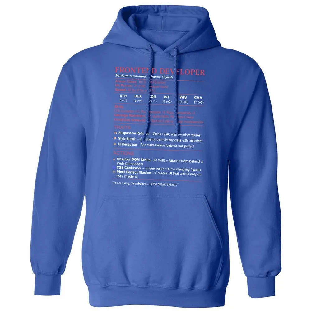 Frontend Developer Stats Classic Unisex Hoodie - Royal - 9