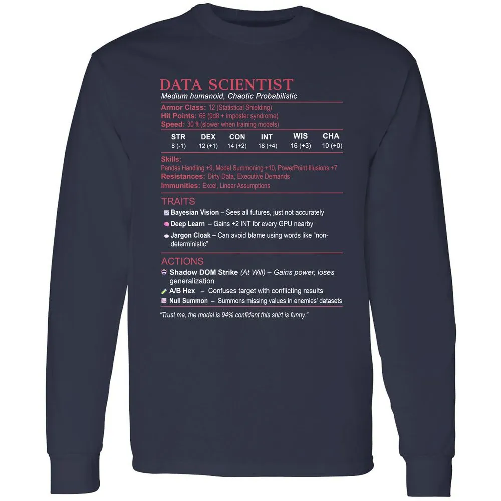 Data Scientist Stats Long Sleeve T-Shirt - Navy - 2