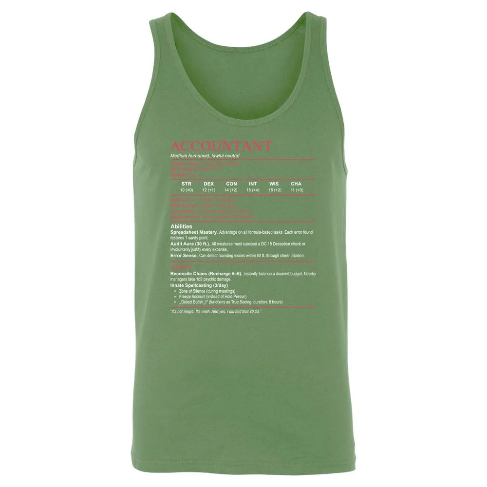 Accountant Stats Unisex Jersey Tank - Leaf - 10