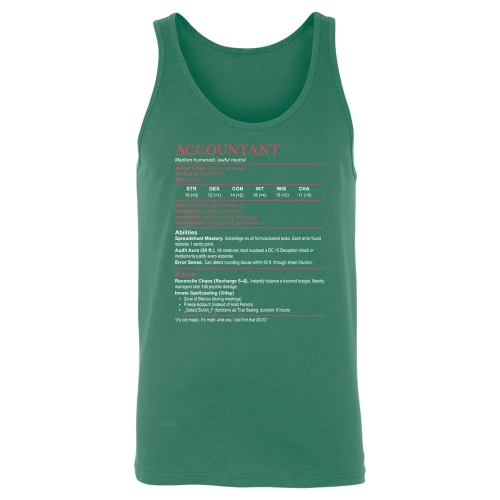 Accountant Stats Unisex Jersey Tank - Kelly - 9