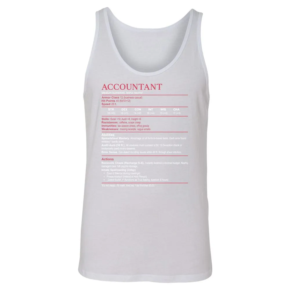 Accountant Stats Unisex Jersey Tank - White - 14