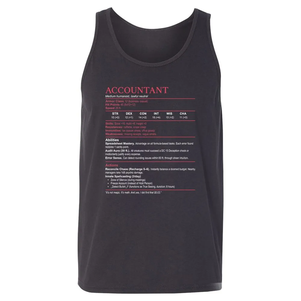 Accountant Stats Unisex Jersey Tank - Dark Grey - 7