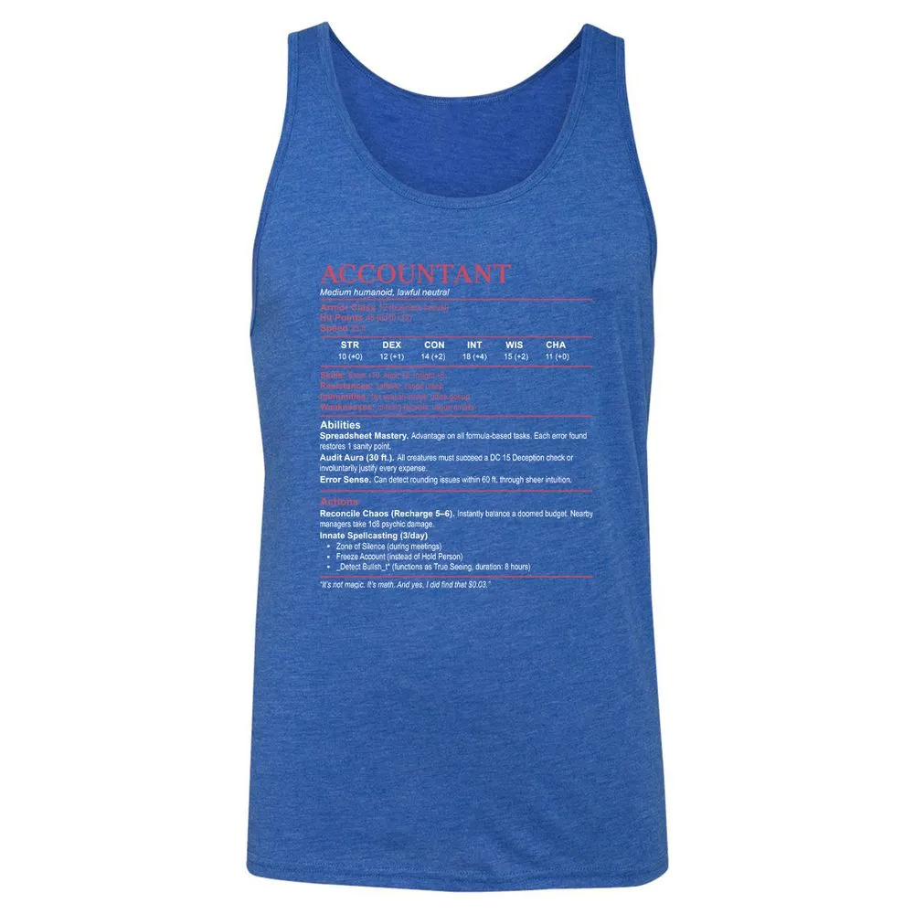 Accountant Stats Unisex Jersey Tank - True Royal Triblend - 12
