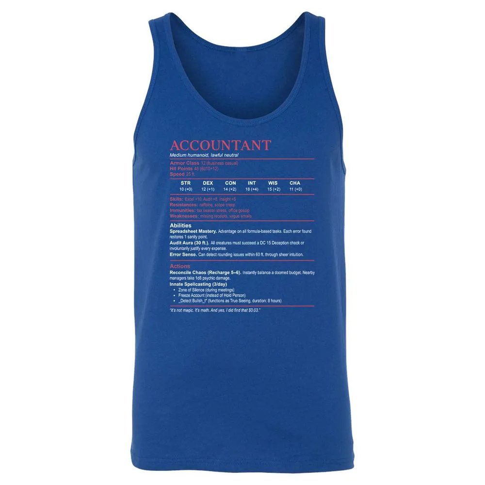Accountant Stats Unisex Jersey Tank - True Royal - 13