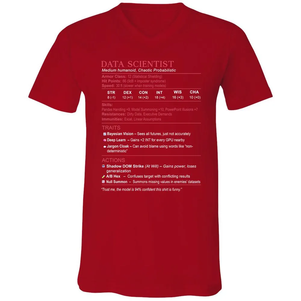 Data Scientist Stats Unisex V-Neck T-Shirt - Red - 3