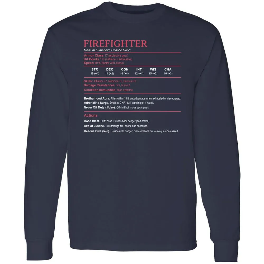 Firefighter Stats Long Sleeve T-Shirt - Navy - 2