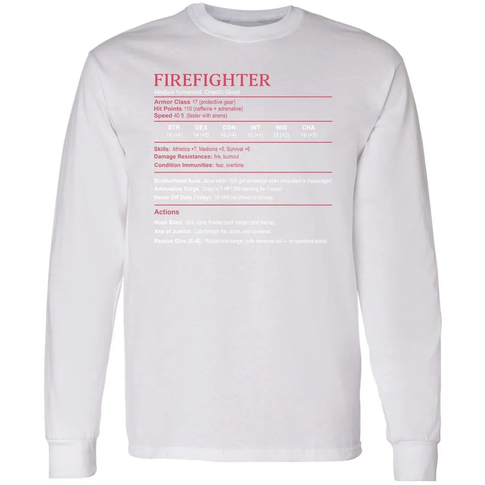 Firefighter Stats Long Sleeve T-Shirt - White - 5