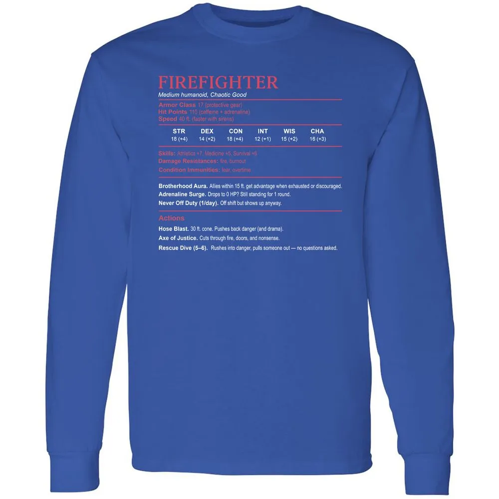 Firefighter Stats Long Sleeve T-Shirt - Royal - 8