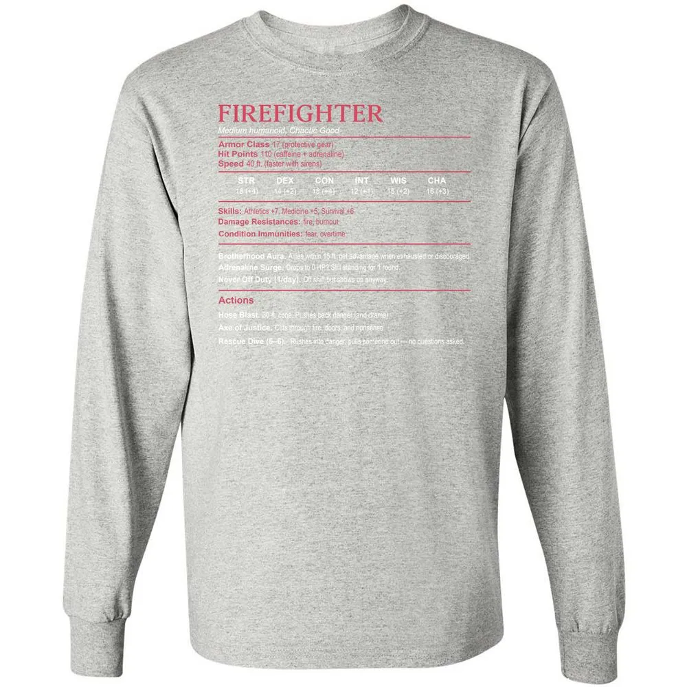 Firefighter Stats Long Sleeve T-Shirt - Ash - 7