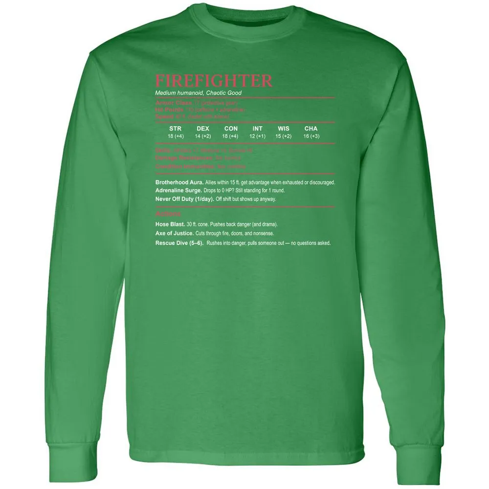 Firefighter Stats Long Sleeve T-Shirt - Irish Green - 10